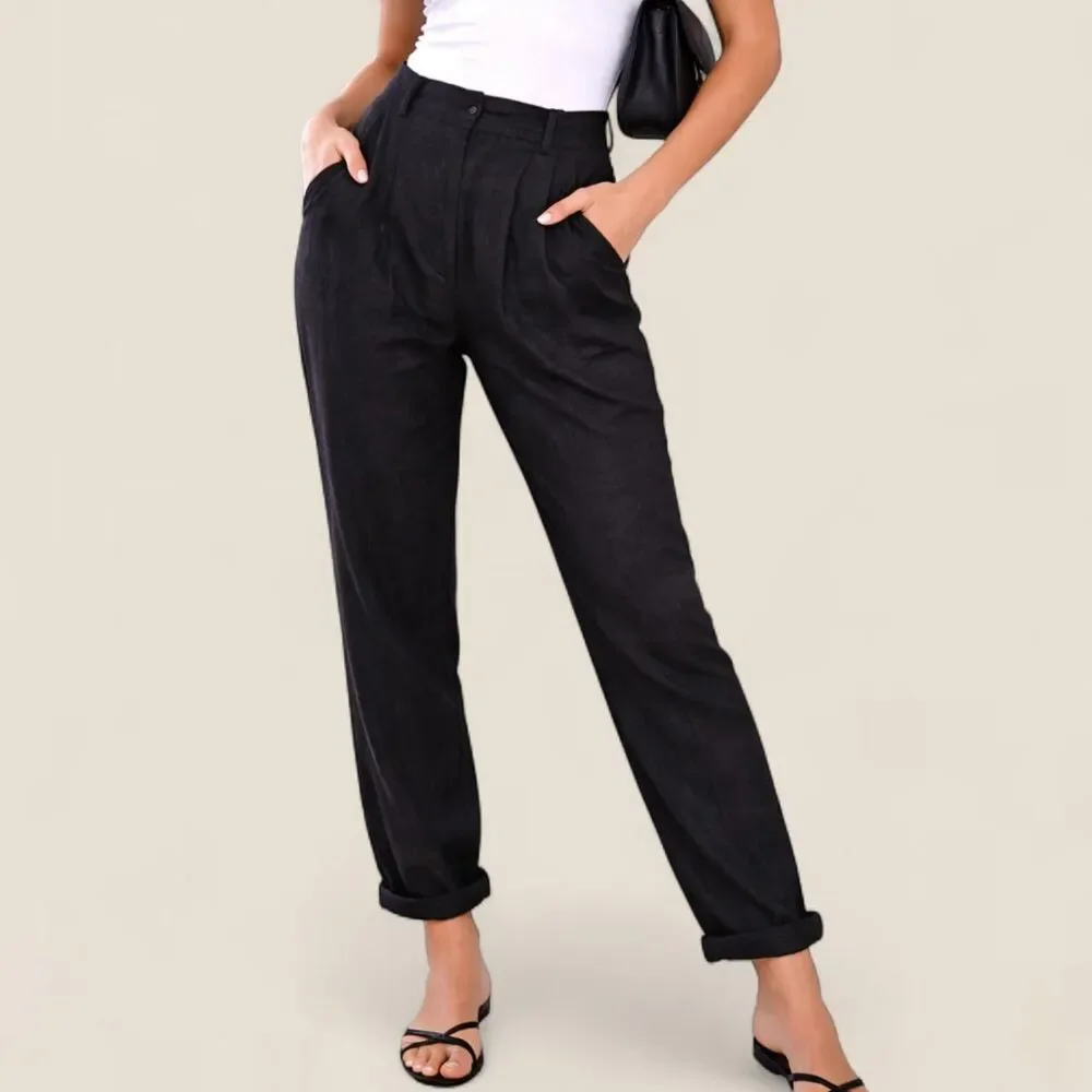 zara black linen trousers | xs new high waist tapered clean girl coastal